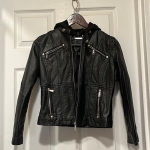 Beautiful faux leather hooded MC Jacket